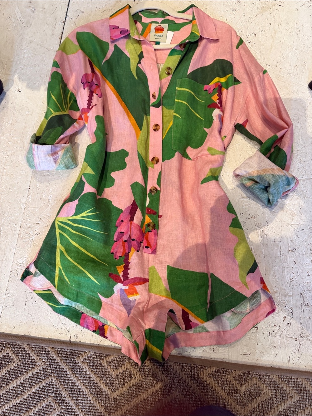 FARM Rio Pink & Green Tropical Tie-Waist One-Piece - Picture 7 of 7